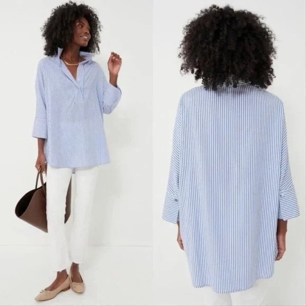 Tuckernuck Willow Blue Striped Clear Buttons Popover Tunic Shirt Womens 3XLarge